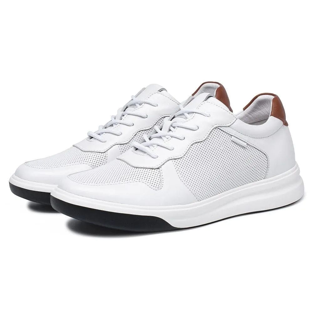 6 CM / 2.36 Inche CMR CHAMARIPA Men's Hidden Heel Trainers Elevator Sneaker Shoes White Leather Sneakers