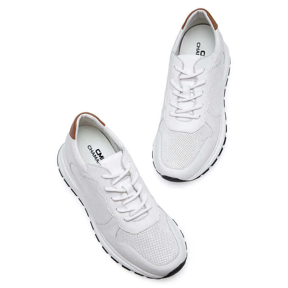 6 CM / 2.36 Inche CMR CHAMARIPA Men's Hidden Heel Trainers Elevator Sneaker Shoes White Leather Sneakers