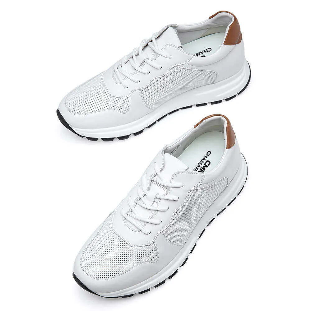 6 CM / 2.36 Inche CMR CHAMARIPA Men's Hidden Heel Trainers Elevator Sneaker Shoes White Leather Sneakers