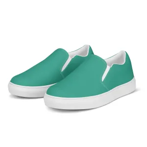 Aqua Blue Women's Slip Ons, Solid Blue Color Modern Minimalist Women’s Slip-On Canvas Shoes (US Size: 5-12)