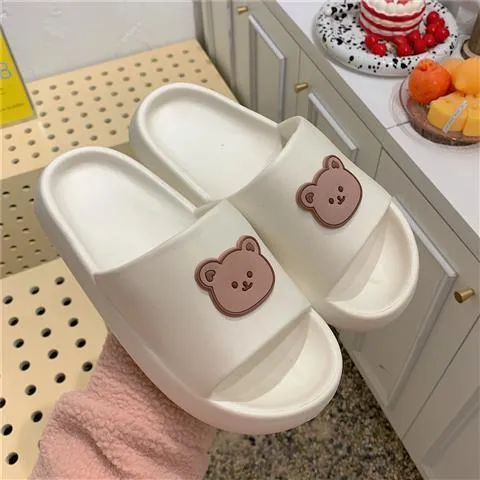 Bear Slippers Women's Summer Flip-Flops Sandals  Platform Casual House of Sunny Kawaii Home Soft