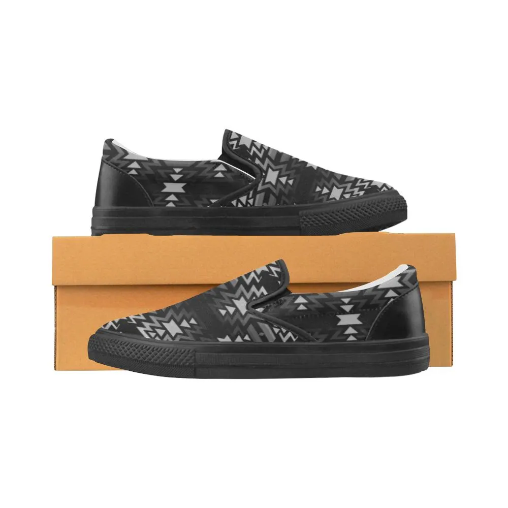 Black Fire Black and Gray Men's Unusual Slip-on Canvas Shoes