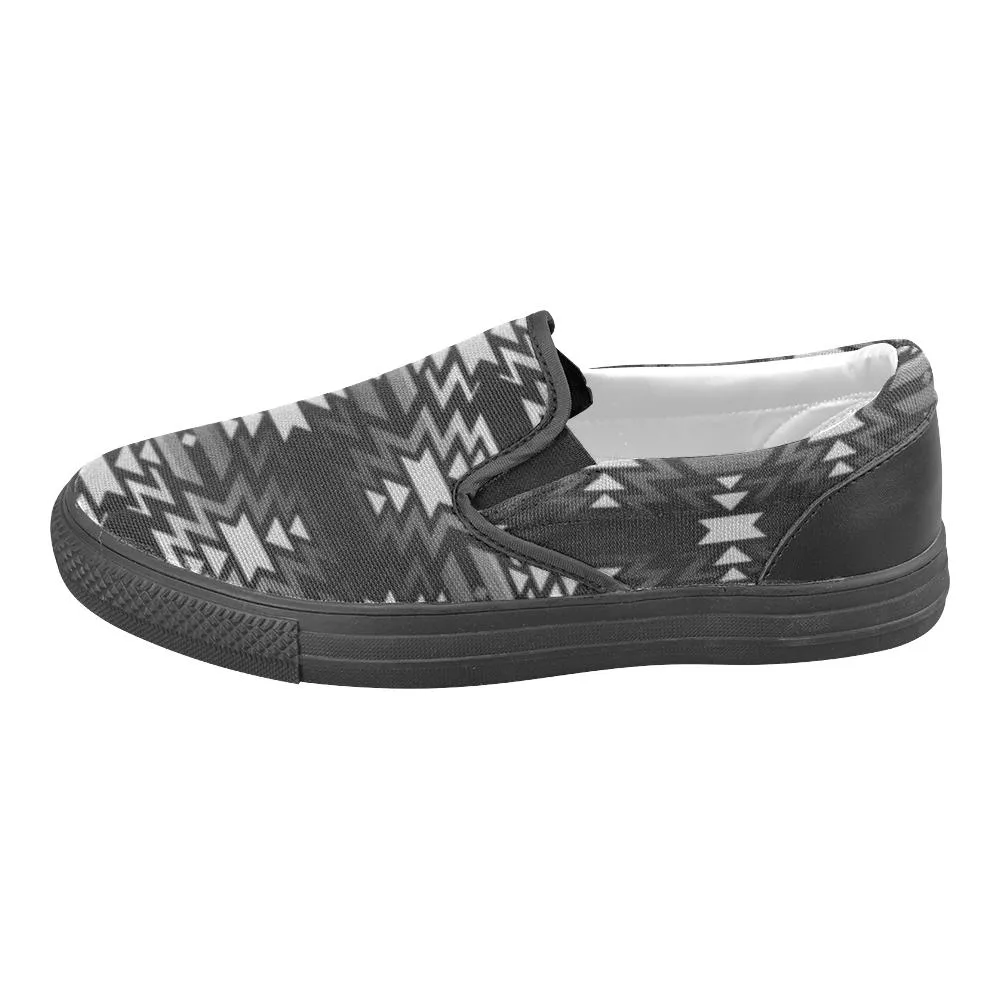 Black Fire Black and Gray Men's Unusual Slip-on Canvas Shoes