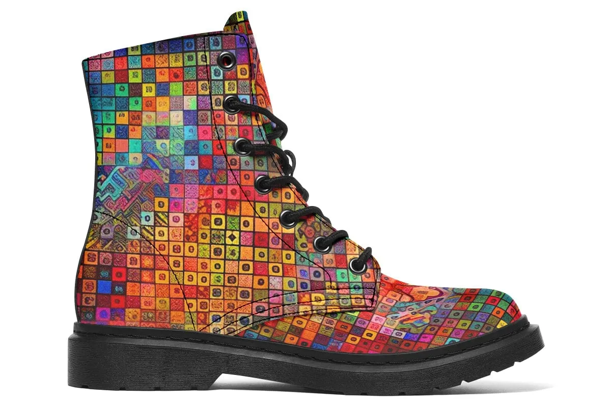 Blottered Grid Combat Boots