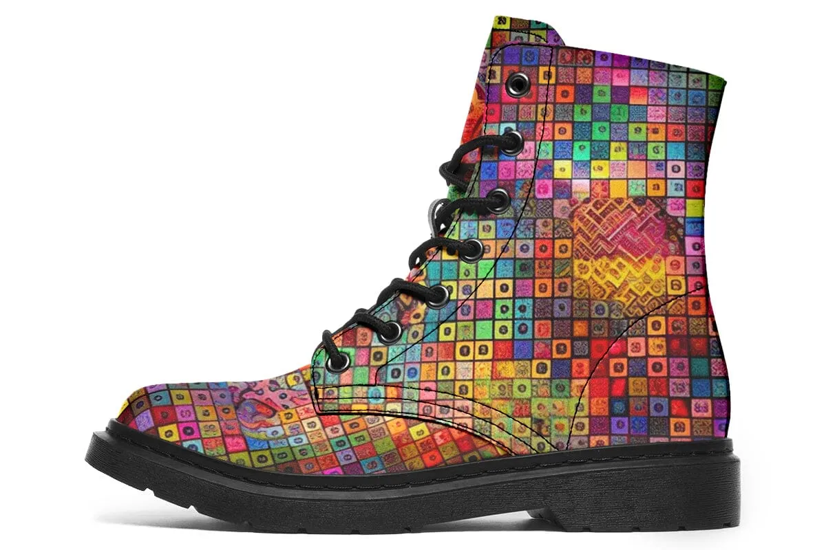 Blottered Grid Combat Boots