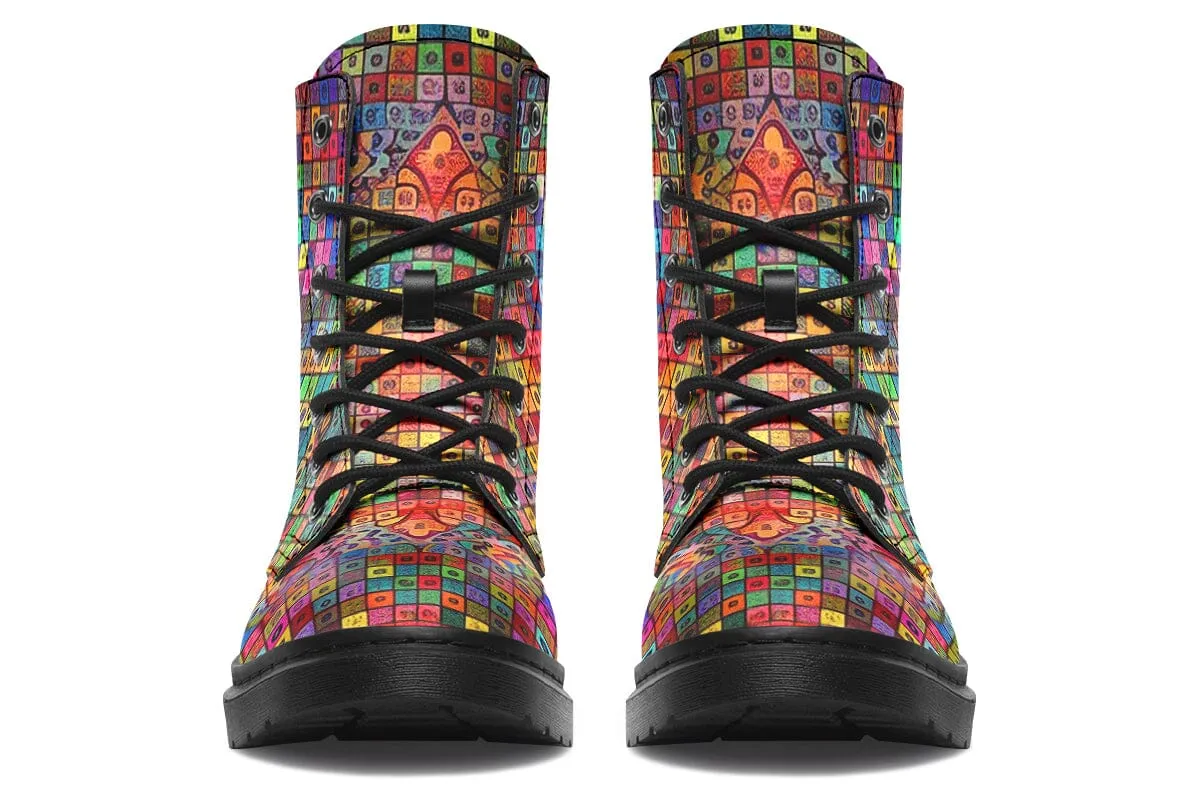 Blottered Grid Combat Boots