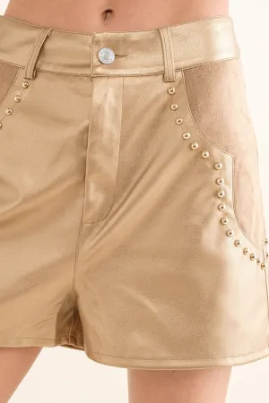 Brandy Faux Leather Shorts  - Gold