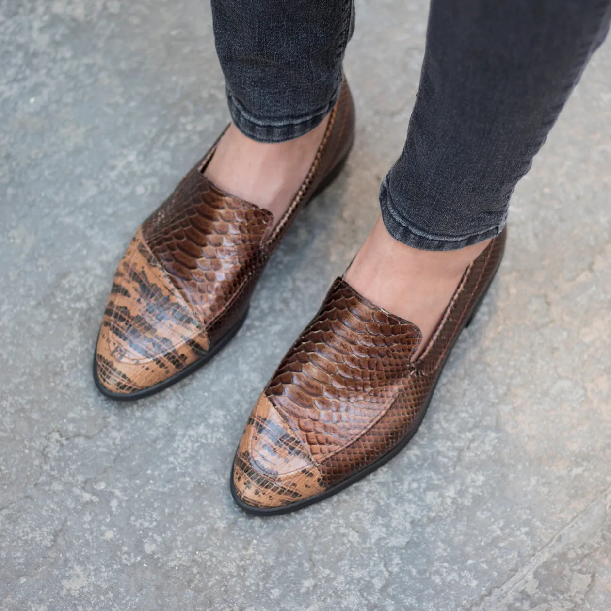 Brown Berlin - Snake Pattern Moccasins Shoes