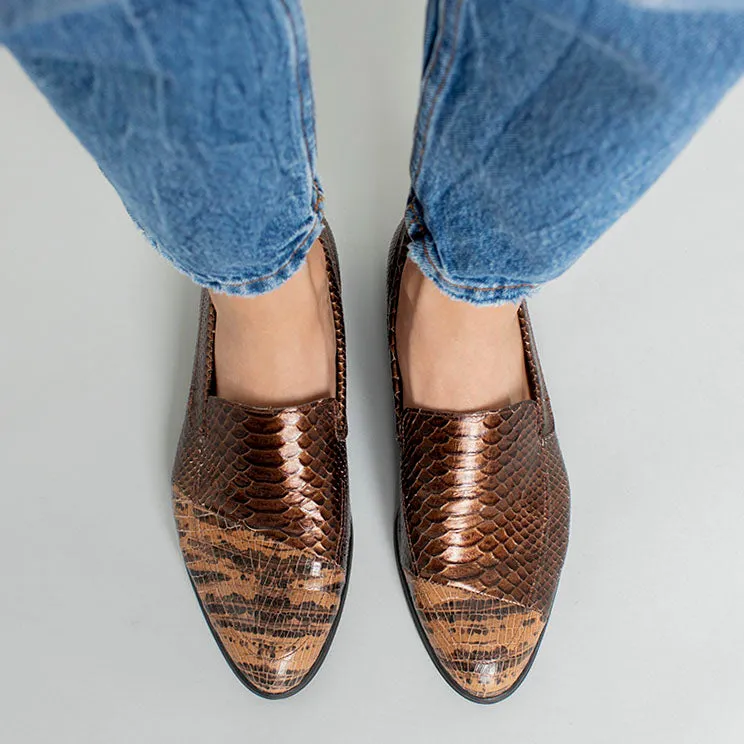 Brown Berlin - Snake Pattern Moccasins Shoes