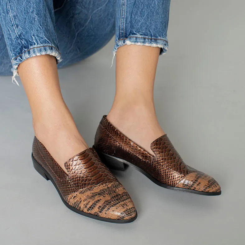 Brown Berlin - Snake Pattern Moccasins Shoes