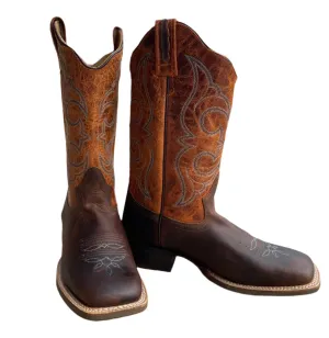 Brown Ladies Broad Square Toe Cowgirl Boots