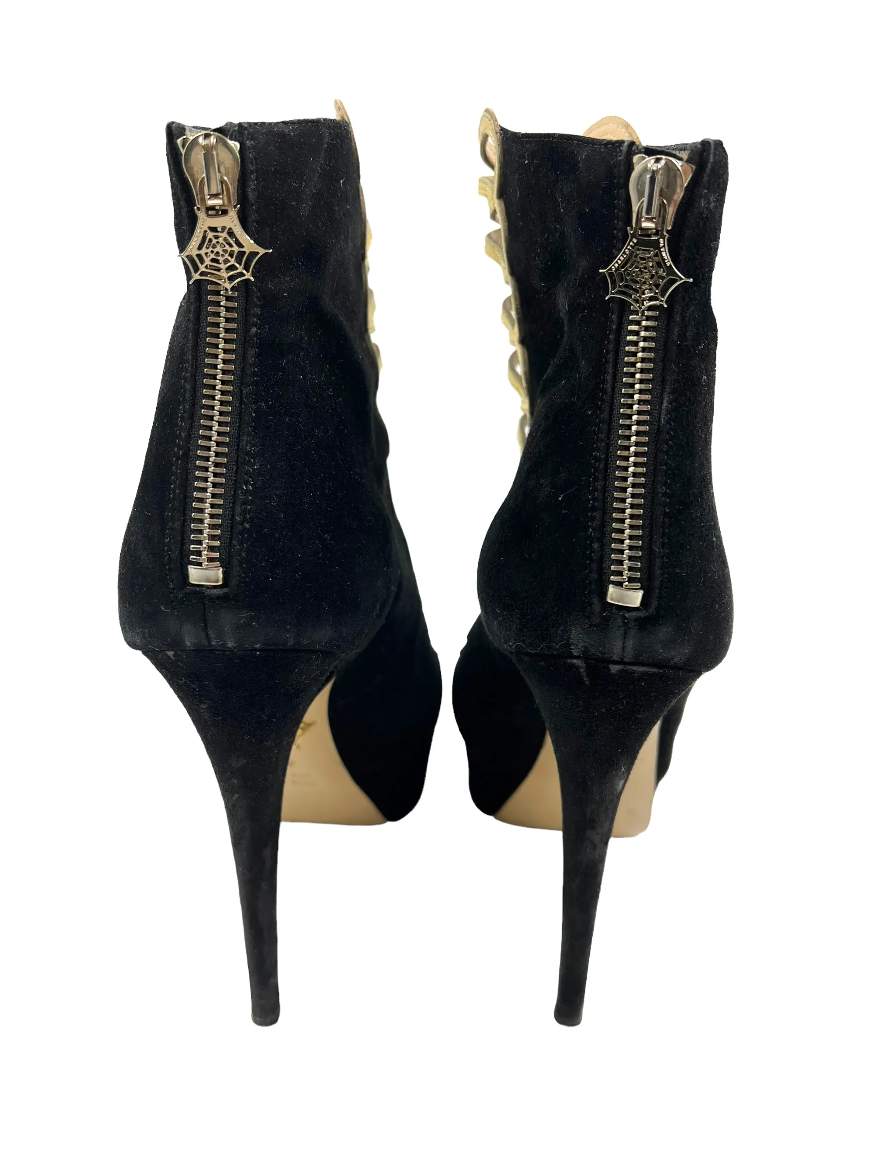 Charlotte Olympia Black Suede Size 39.5 'Zena' Platform Booties