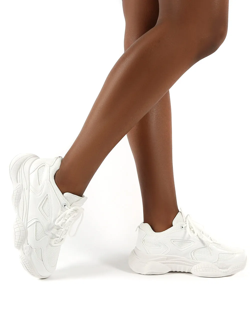 Chase White Pu Wide Fit Chunky Sole Trainers