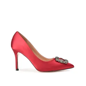 Chic Red Satin Pumps with Brosch Embellishment | 472L-M