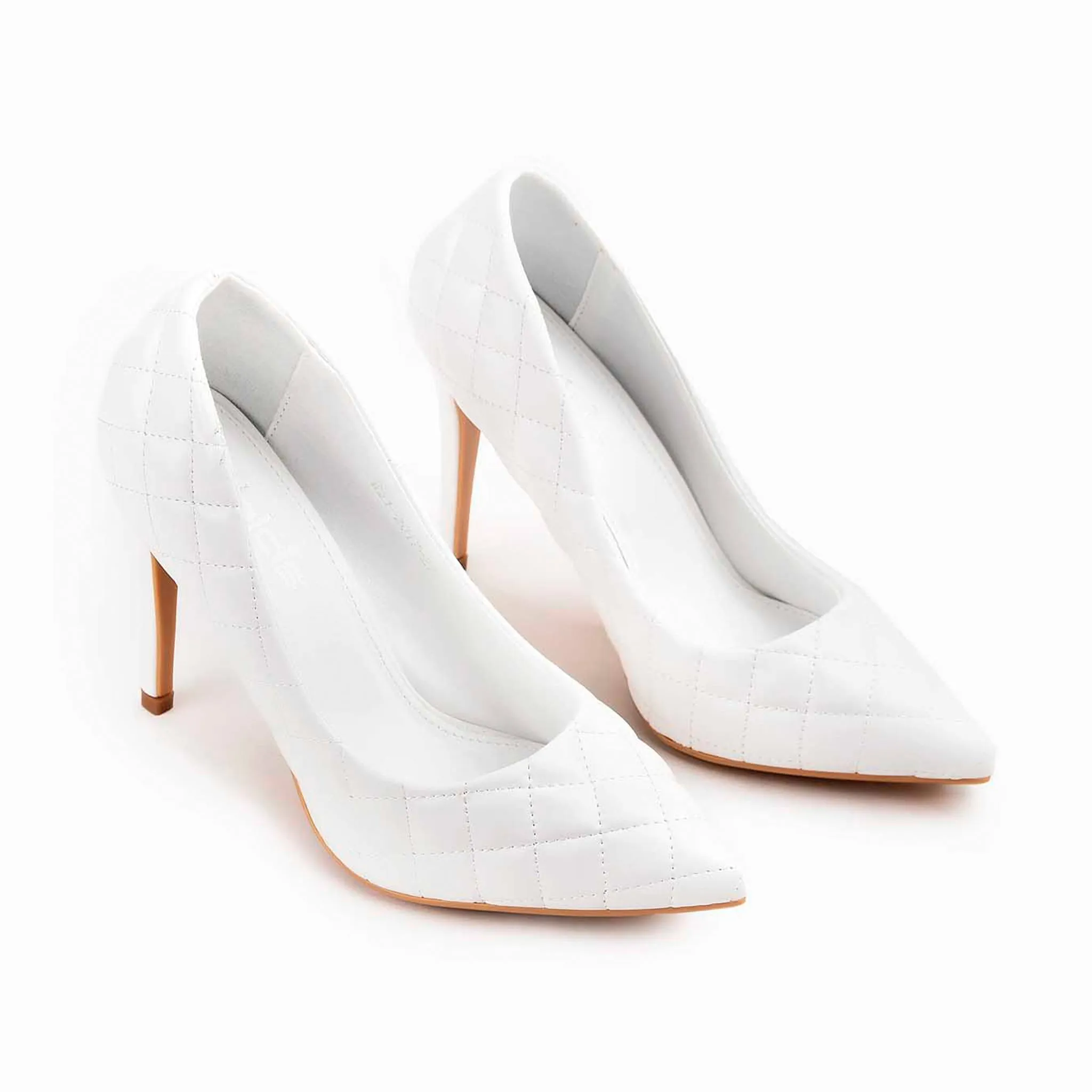 Chic White Quilted High Heel Pumps | 470M-W