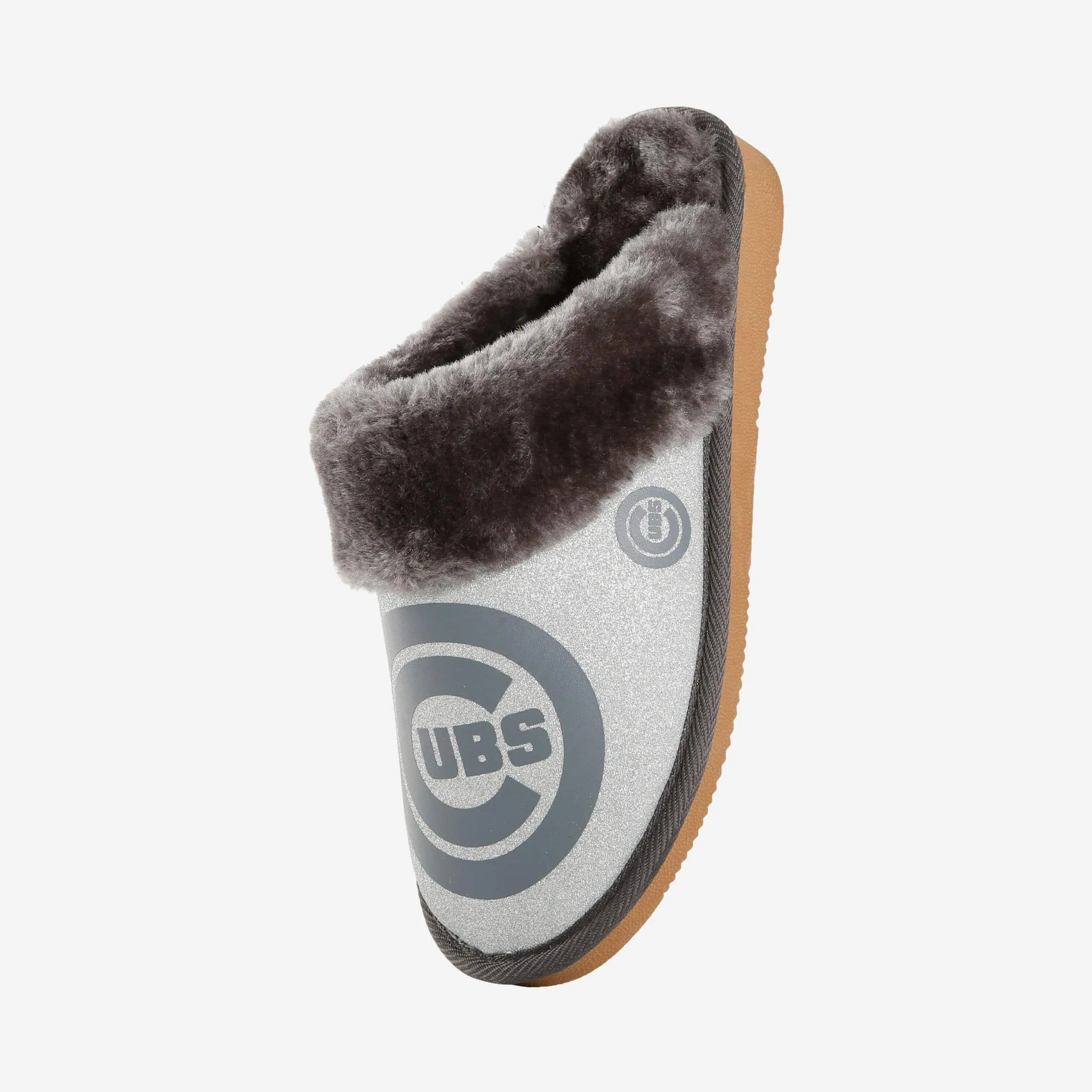 Chicago Cubs Womens Glitter Open Back Fur Moccasin Slipper