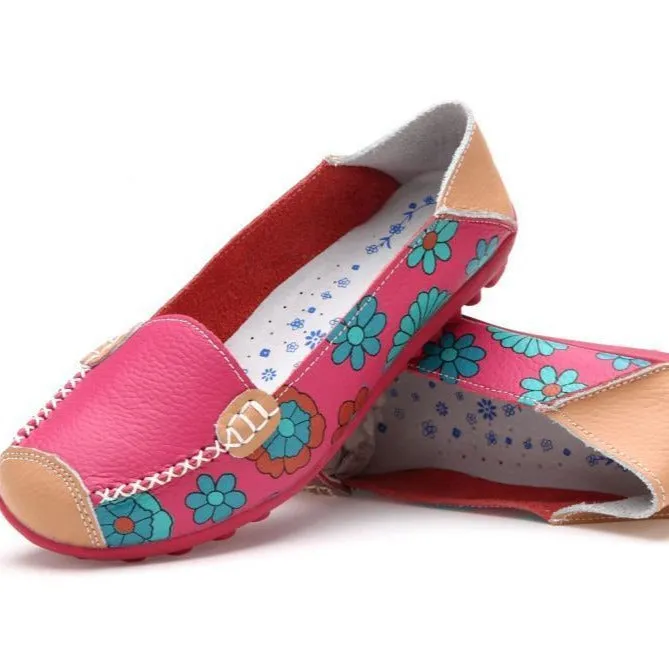 Comfortable Moccasins for Women Floral Printing Slip on Loafers