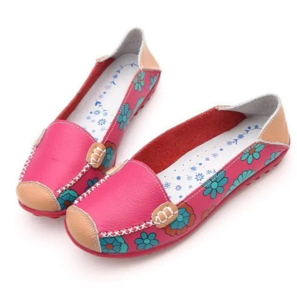 Comfortable Moccasins for Women Floral Printing Slip on Loafers