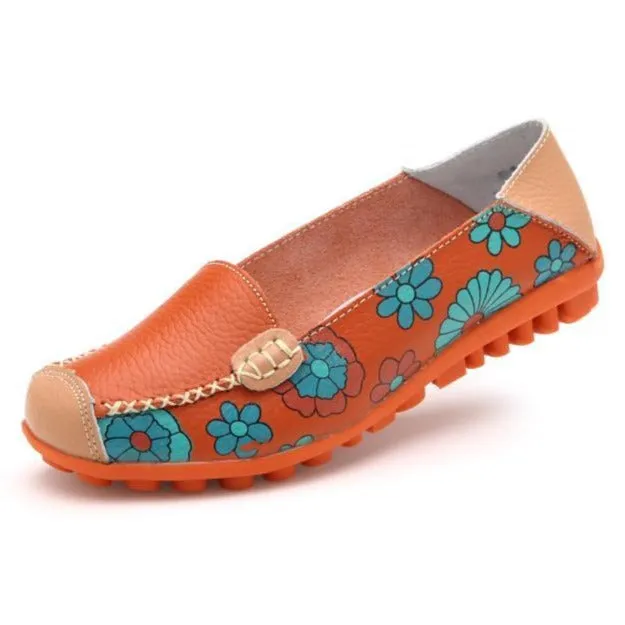 Comfortable Moccasins for Women Floral Printing Slip on Loafers