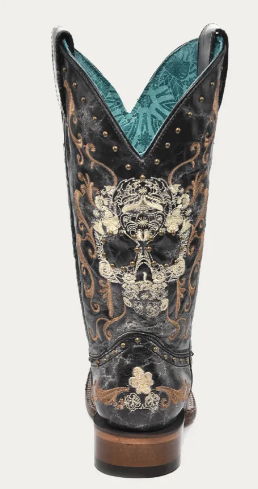 Corral Ladies Black Floral Skull Boots Style Z5005