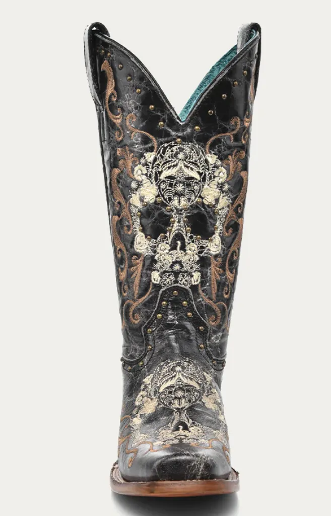 Corral Ladies Black Floral Skull Boots Style Z5005