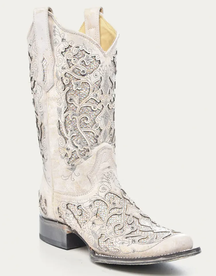 CORRAL LADIES GLITTER AND INLAY SQUARE TOE BOOTS STYLE A3397