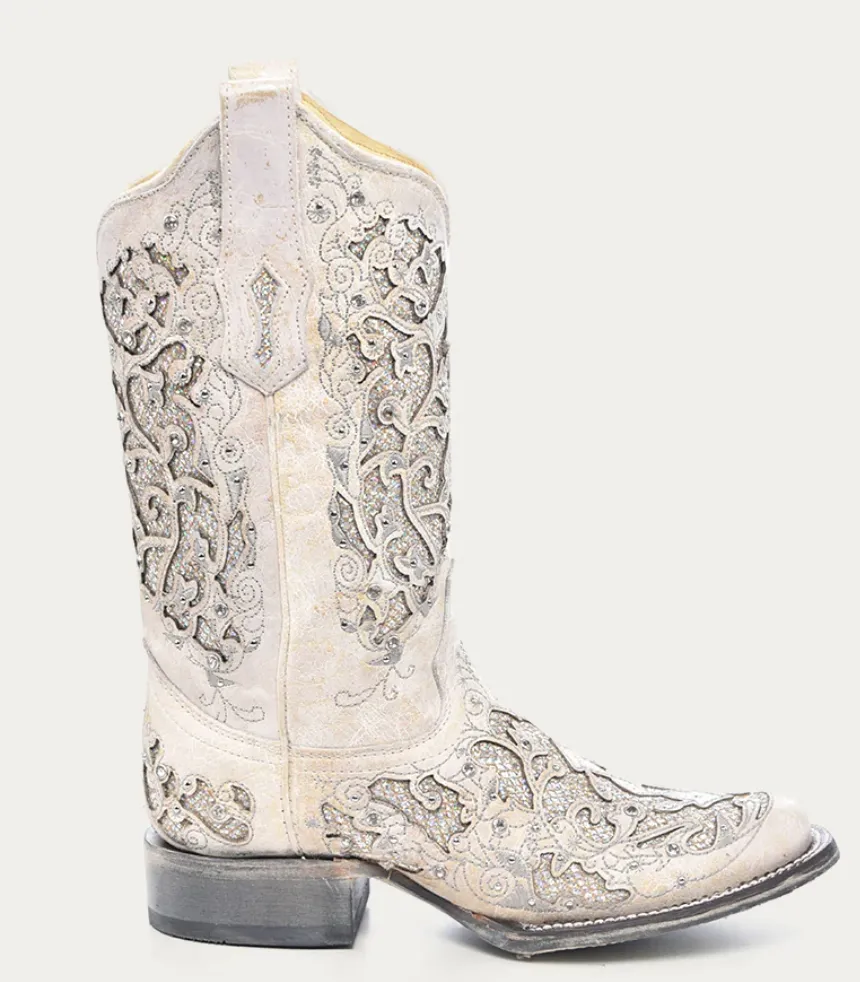 CORRAL LADIES GLITTER AND INLAY SQUARE TOE BOOTS STYLE A3397