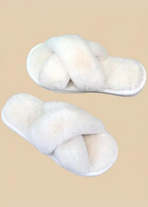 Criss Cross Soft Fuzzy Slippers in White