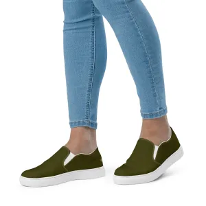 Dark Green Women's Slip Ons, Solid Dark Green Color Modern Minimalist Women’s Slip-On Canvas Shoes (US Size: 5-12)