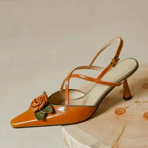 Desirae Vintage Cross Strap Slingback Kitten Heel Pumps