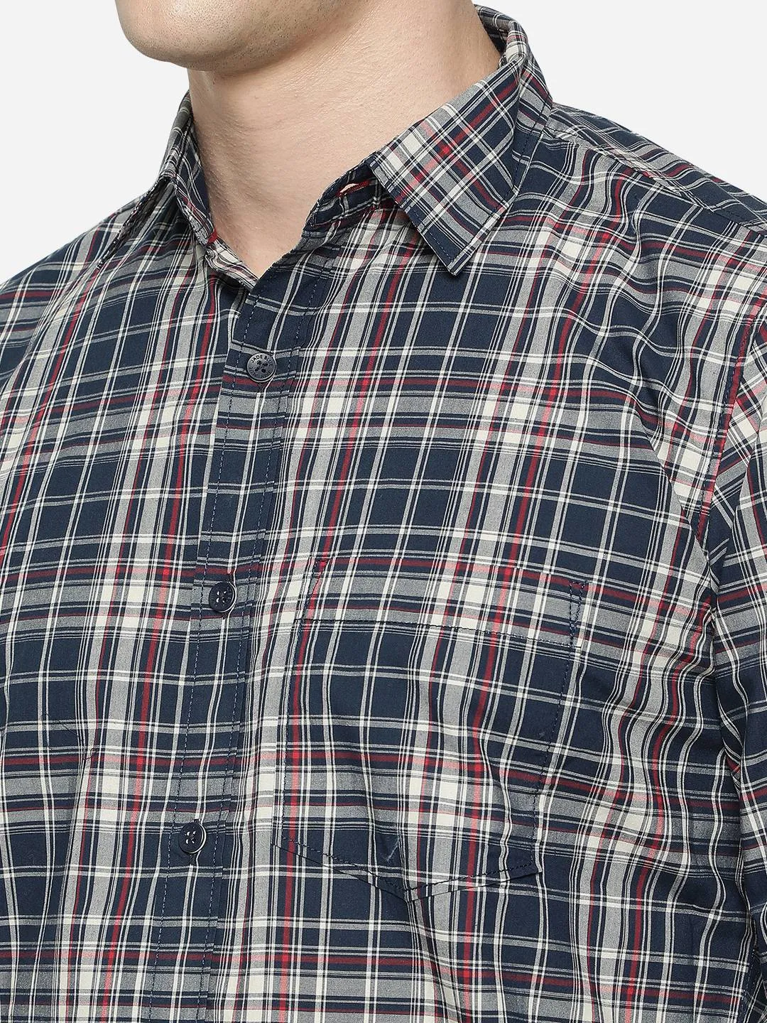 Dress Blue Checked Slim Fit Semi Casual Shirt | JadeBlue