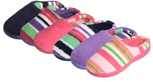 girl's two tone striped plush slippers Case of 48