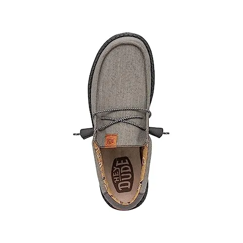 Hey Dude Men's Wally Washed Canvas Charcoal Size 12 | Men's Shoes | Men's Slip-on Loafers | Comfortable & Light-Weight