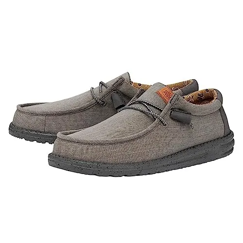 Hey Dude Men's Wally Washed Canvas Charcoal Size 12 | Men's Shoes | Men's Slip-on Loafers | Comfortable & Light-Weight