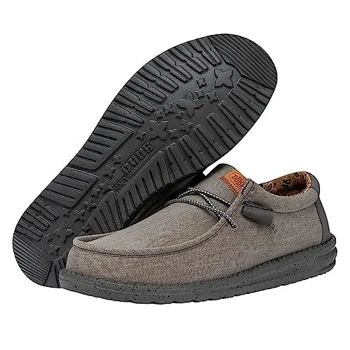 Hey Dude Men's Wally Washed Canvas Charcoal Size 12 | Men's Shoes | Men's Slip-on Loafers | Comfortable & Light-Weight