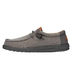 Hey Dude Men's Wally Washed Canvas Charcoal Size 12 | Men's Shoes | Men's Slip-on Loafers | Comfortable & Light-Weight