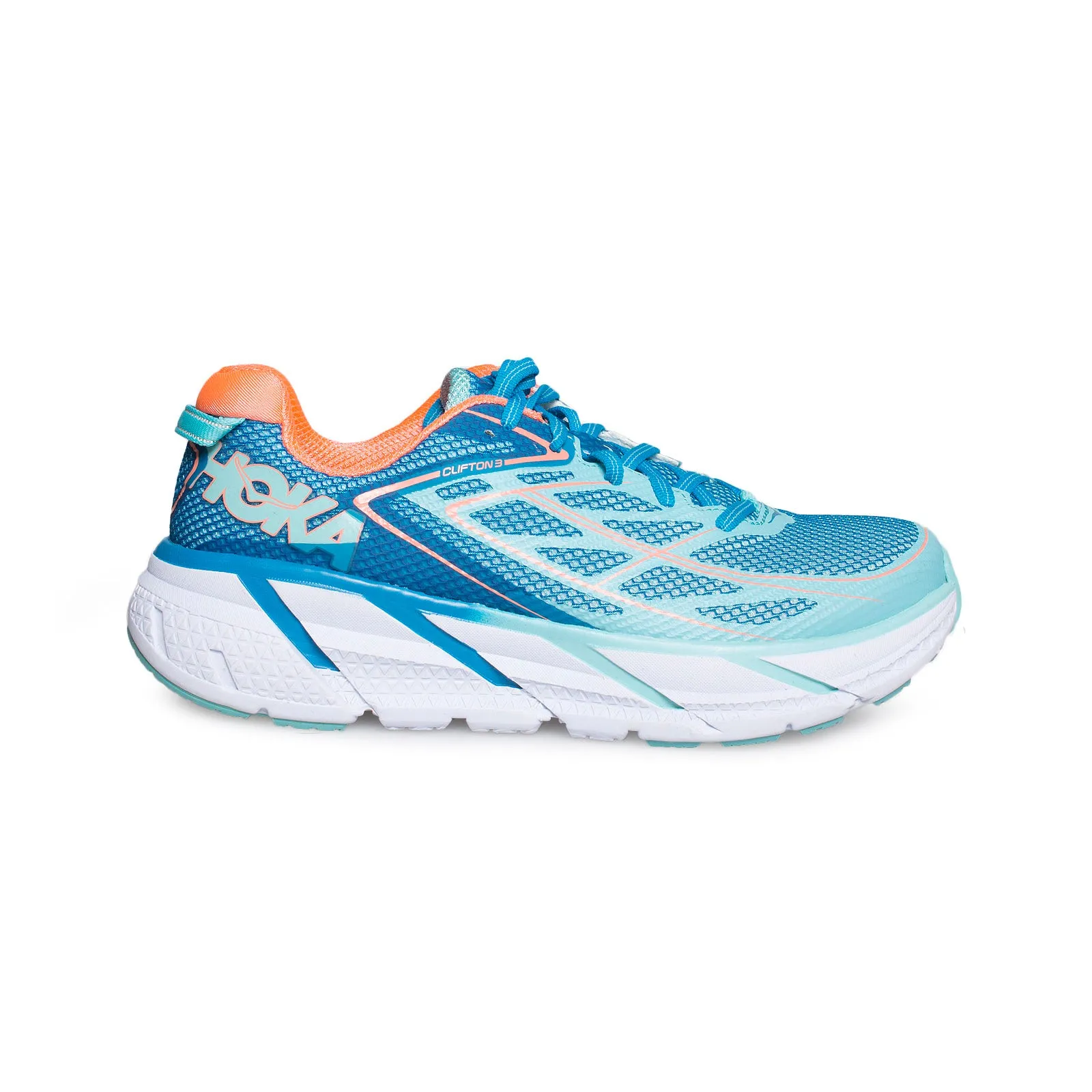 Hoka One One Clifton 3 Blue Jewel / Neon Coral Running Shoes - Women's