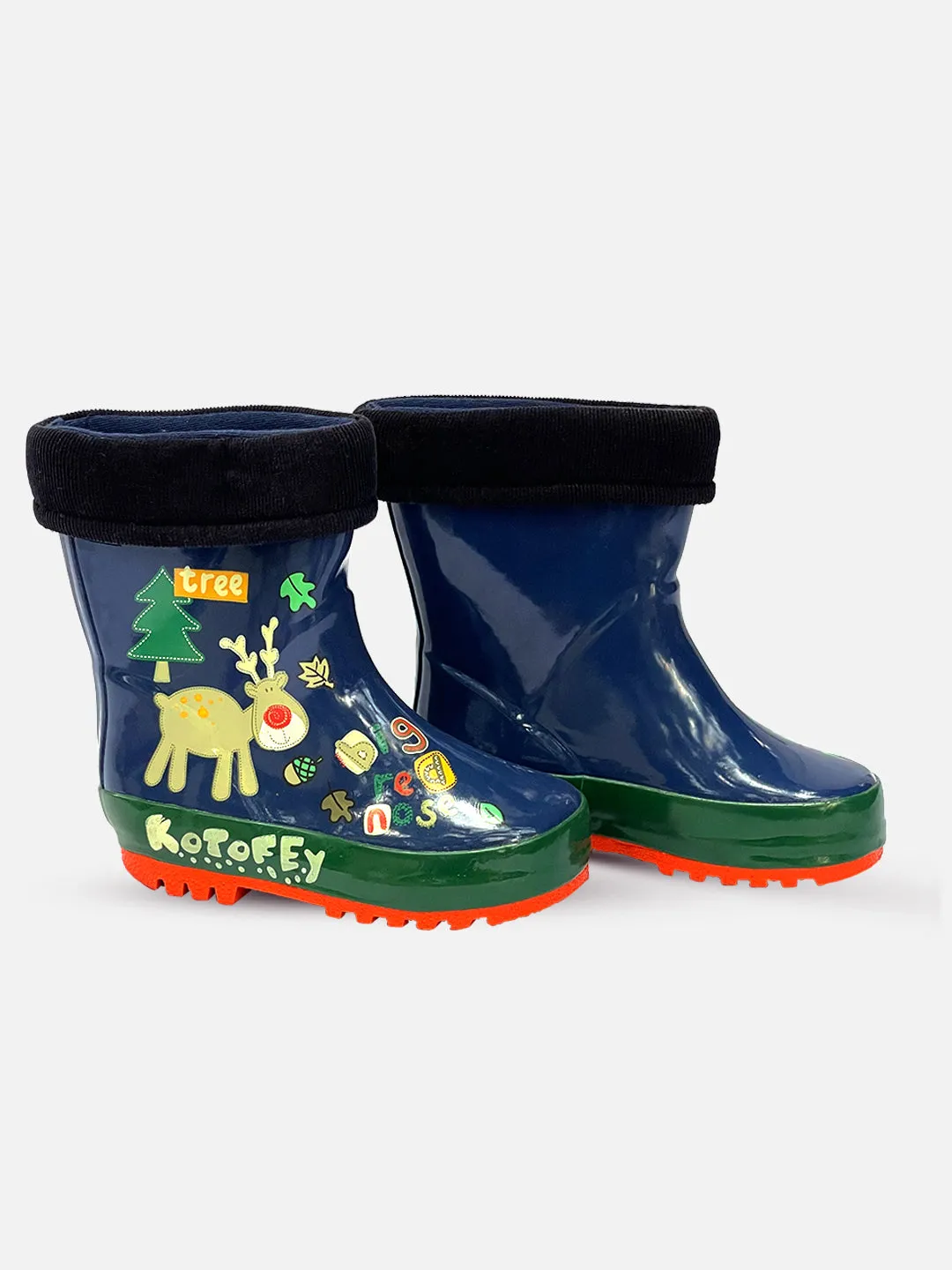 Little Surprise Box Blue Deer Flexible Rubber Rain Gumboots for Toddlers and Kids