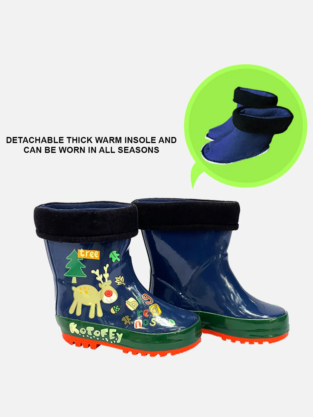 Little Surprise Box Blue Deer Flexible Rubber Rain Gumboots for Toddlers and Kids