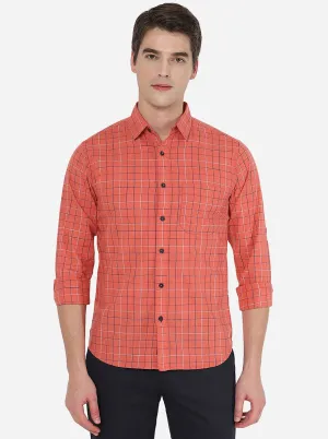 Orange Checked Slim Fit Semi Casual Shirt | Greenfibre