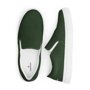 Pine Green Women's Slip Ons, Solid Dark Green Color Modern Minimalist Women’s Slip-On Canvas Shoes (US Size: 5-12)