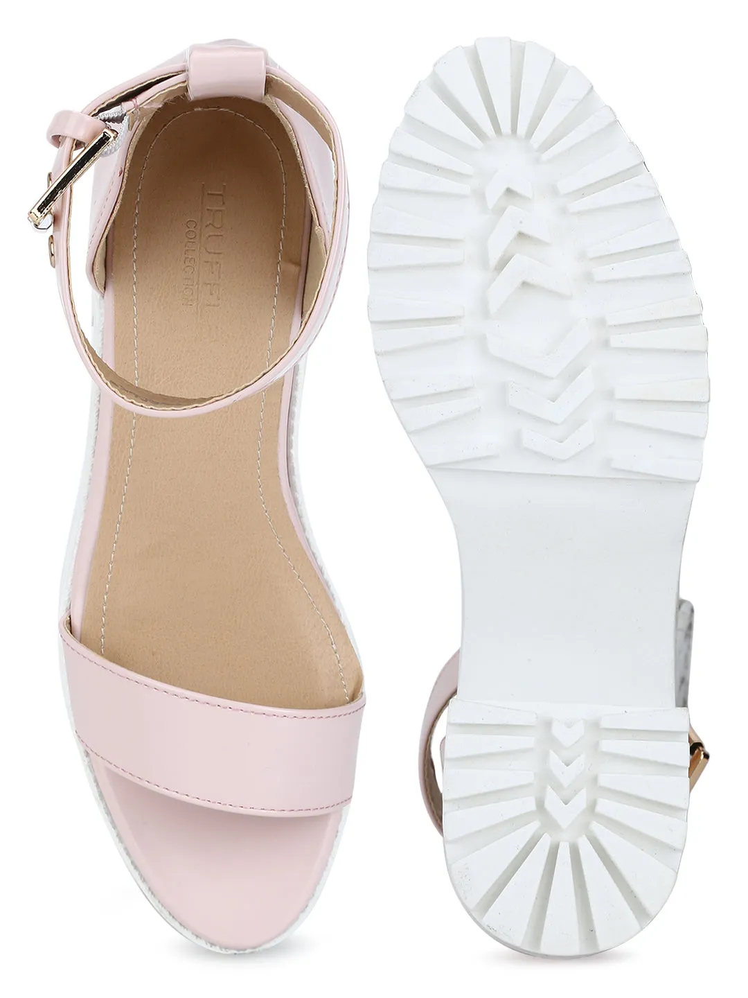 Pink Box Cleated Bottom Ankle Strap Block Heels