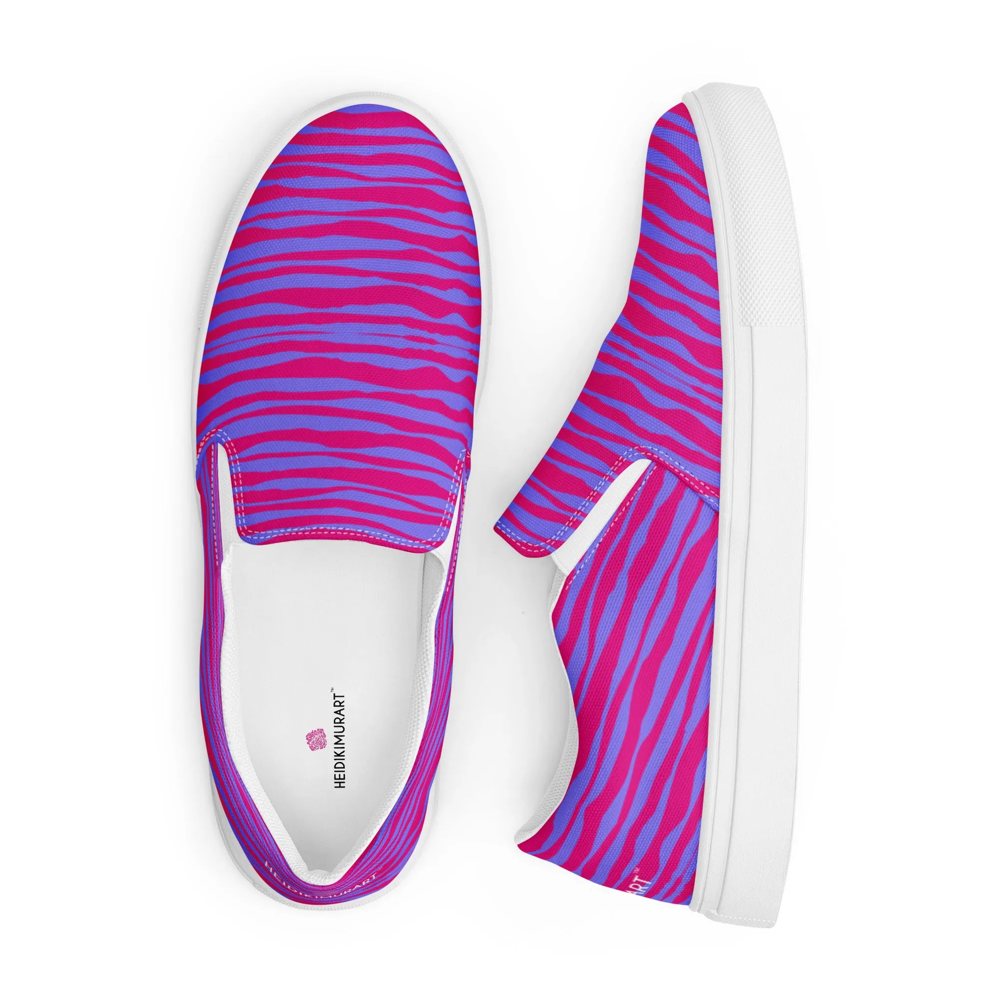 Pink Striped Women's Slip On, Purple Pink Striped Print Women’s Slip-On Canvas Shoes (US Size: 5-12)