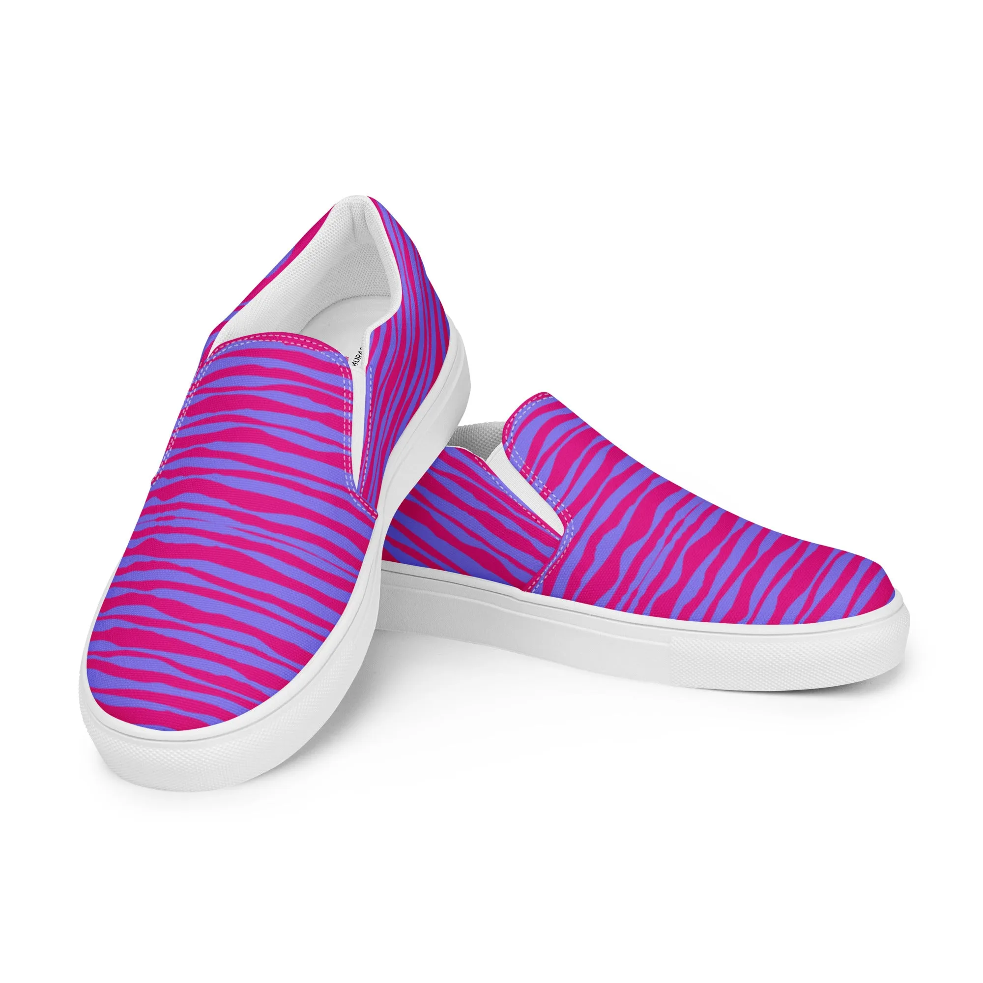 Pink Striped Women's Slip On, Purple Pink Striped Print Women’s Slip-On Canvas Shoes (US Size: 5-12)