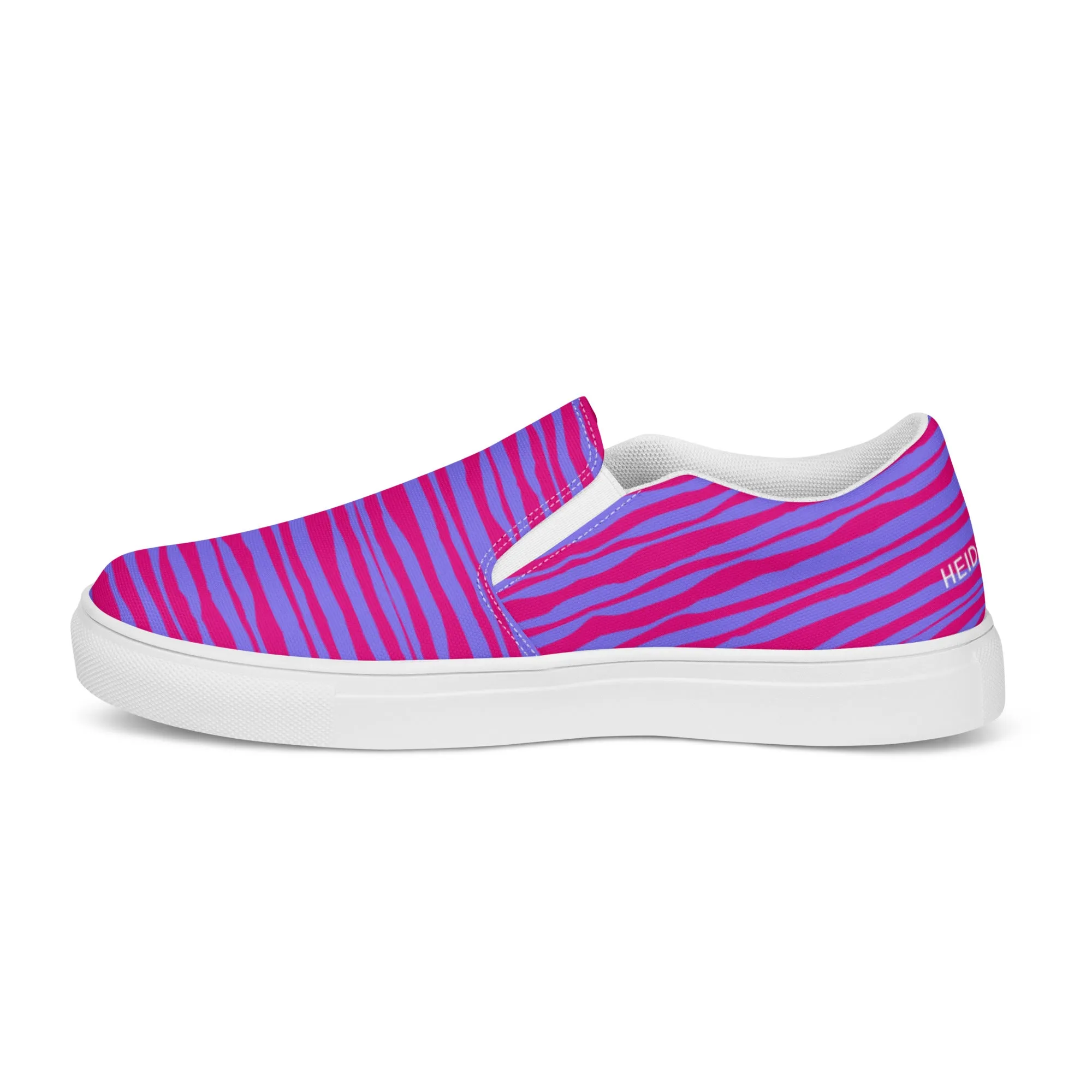 Pink Striped Women's Slip On, Purple Pink Striped Print Women’s Slip-On Canvas Shoes (US Size: 5-12)