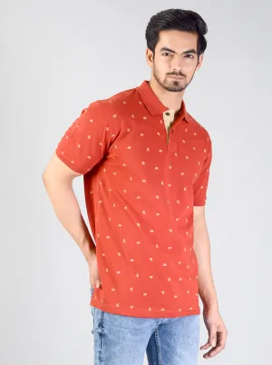 Pompeian Red Printed Slim Fit Polo T-shirt | Greenfibre