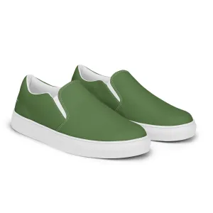 Sage Green Women's Slip Ons, Solid Dark Green Color Modern Minimalist Women’s Slip-On Canvas Shoes (US Size: 5-12)