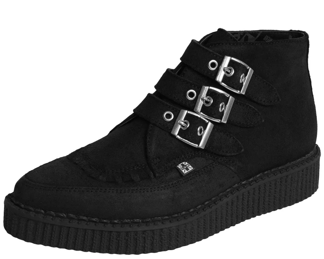 T.U.K Black Suede 2 Buckle Poing Creeper Boot