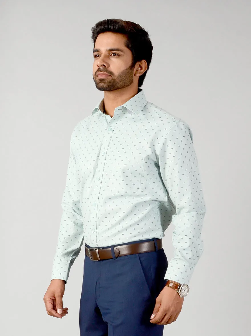 Turkish Blue Self Textured Slim Fit Formal Shirt | Greenfibre