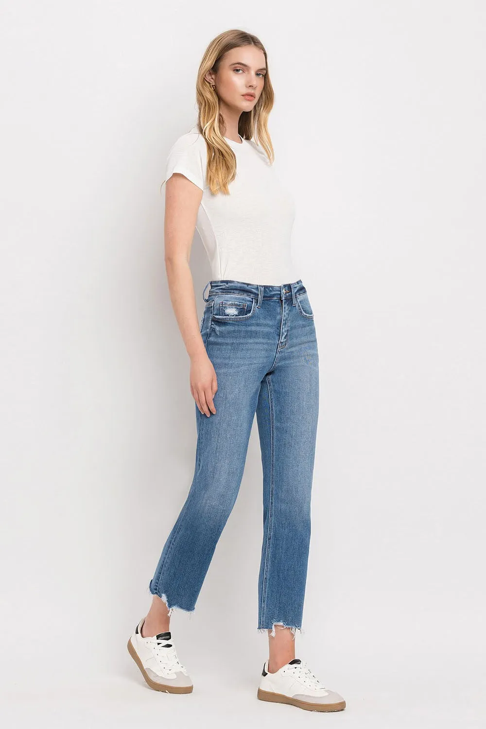 Vervet by Flying Monkey High Rise Frayed Hem Straight Jeans